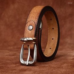 Belts 2.4CM Pure Cowhide Casual Genuine Leather Ladies High Quality Pin Buckle Cowboy Jeans Designer For Women Luxury