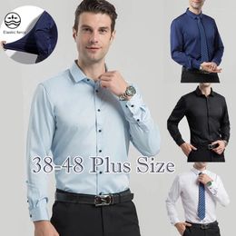 Men's Dress Shirts Formal Solid Color Elastic Long-sleeved Casual Business Commuting Work Shirt Slim Button Lapel