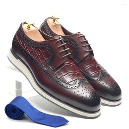 Casual Shoes Classic Brand Designer Cow Real Leather Burgundy Mens Flat Sneakers Crocodile Print Wingtip Brogues Derby Dress