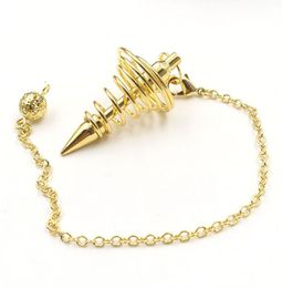 Whole 10 pcs Spiral Spring Pendant Many Colors Metal Pyramid Pendulum for Scrying Link Chain Charm Jewelry4160676