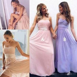 Chiffon Ruched Bridesmaid Cheap 2019 Strapless Dresses Floor Length Long Maid Of Honor Gown Custom Made Beach Wedding Guest Party Dress