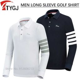 Men's T-Shirts TTYGJ Men Shirt Stripe Breathable T-shirt Male Casual Long-slved Polo Sports Jersey Cotton Lapel Tops Mens Clothing Y240506