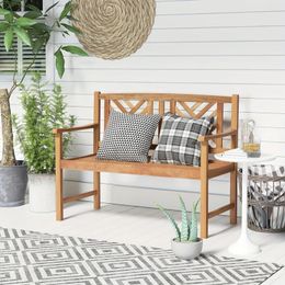 Camp Furniture Patio Acacia Wood 2-Person Slatted Bench Outdoor Loveseat Chair Garden Natural