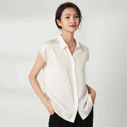 Women's T-Shirt 23mm thick silk short sleeved womens 2023 summer new mulberry silk T-shirt double Qiao satin sleeveless top tier womens clothingL2405