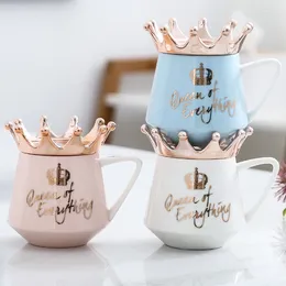 Mugs Creative Crown Mug MultiColor With Spoon Lid Kawaii Cups Of Coffee Couple Gift Cup Sets Drinkware Ceramics & Pottery