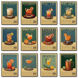 Cocktail Canvas Painting Beverage Whiskey Acid Aperol Spritz Mojito Vintage Cocktail Poster Printing Bar Club Wall Art Decoration J240505