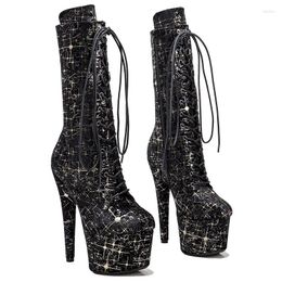 Dance Shoes Auman Ale 17CM/7inches PU Upper Sexy Exotic High Heel Platform Party Women Round Toe Ankle Boots Pole 073