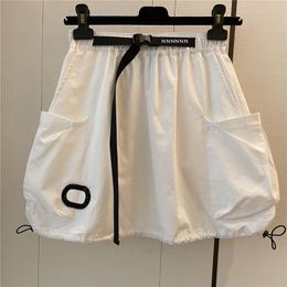 Luxury Womens White Skirts With Belt Drawstring Design Short Dress Sweet Girl Loose Casual Skirt Clothes