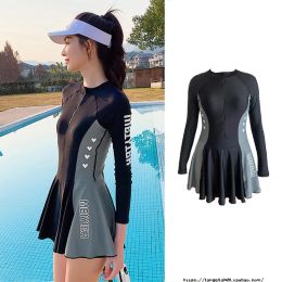 Suits 2023 Korea Style Long Sleeve One Piece Swimsuit Dress Sexy Women Zipper Fashion Surf Suit Ladies Skirt Swimwear Bathing Suits