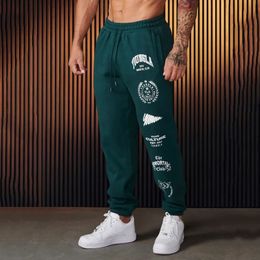Jogger Mens Sweatpants American Style Clothing Gym Sport Fitness Cotton Training Pants Printed Mid Waist Drawstring 240418