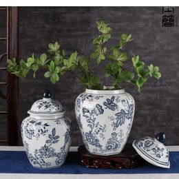 Vases Blue And White Porcelain Storage Jar Vase Decoration Home Dried Flower Arrangement Accessories Ginger With Lid