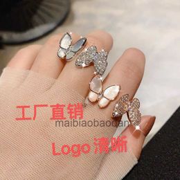 Designer Luxury Jewellery Ring Vancllf High Edition Precision Horse Eyed Butterfly Female White Fritillaria Double Full Diamond Turquoise