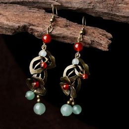 Dangle Earrings Handmade Chinese Style Classical Jade Tassel Retro Women's Long Temperament Antique