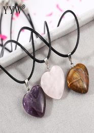 YYW Natural Stone Pendant Necklace Leather Cord Choker Necklaces Jewelry Women039s Tiger Eye Quartz Rose Stone Pendant Necklace4931694