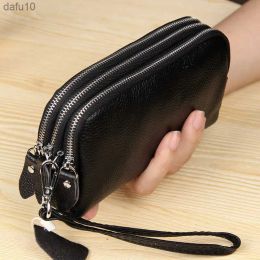 Wallets MJ Women Long Wallet Genuine Leather 3Layer Zipper Purse Bag Large Capacity Wristlet Clutch Wallets Phone Bag Money Purses L23070