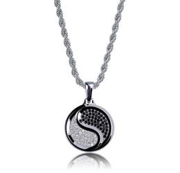 Cubic Zirconia Hiphop YinYang Pendant Necklaces For Men Bling Ice Out Hip Hop Jesus Jewellery 18K Gold Plated Necklace247E3698638