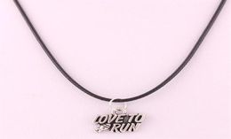 New Arrival Antique Sliver Plated RUNNING WOMAN And LOVE TO RUN Pendant Charm Necklace Wax Chain200R9557330