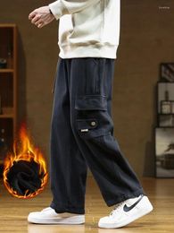 Men's Pants 2024 Winter Cargo Men Fleece Liner Thick Warm Cotton Casual Wide Male Loose Straight Trousers Big Size 8XL