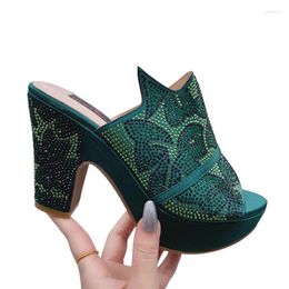 Sandals 2024 High Quality Green Wedding Shoes Nigeria African Girls Fashion Sequin Summer Casual Stitching Ladies