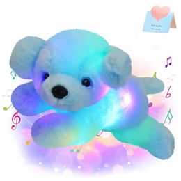 38cm Plush Big Blue Puppy Throw Pillows LED Light Musical Soft Stuffed Animals Dog Dolls Kawaii Gift for Girls Kids Home Decor 240426