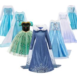 Princess Dress for Girl Anna Elsa Costume Snow Queen Rapunzel Belle Jasmine Fancy Disguise Children Halloween Clothes 240416