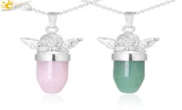 CSJA Little Angel Necklace Natural Stone Beads Pendant Bullet Shape Necklaces Pink Quartz Lapis Lazuli for Women Lovely Neck Jewel9860178