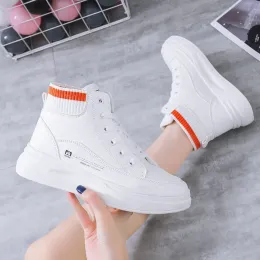 Shoes Black Women Sneakers High Top Fashion 2022 Breathable White Sport Shoes Platform Chunky Heel Wedge Leather Tennis Female Baskets