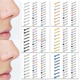 Body Arts 1set 28pcs Womens Nose Piercing Set With Stainless Steel Studs Decorated With CZ Gems Cubic Zirconia Rhinestones d240503