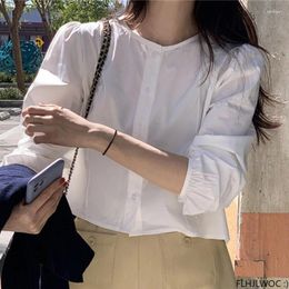 Women's Blouses Cotton Short Tops Cute Girls 2024 Long Sleeve Single Breasted Button Shirt Blouse Women Top Vintage Korea Japan Style