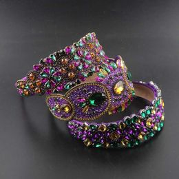 Headbands New Purple Crystal Stone with Elegant Womens Hair Accessories Wide Headband Wedding Jewellery 172 Q240506