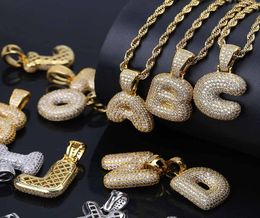 Custom Personalized English Name Necklaces Gold Silver Bubble Letters Iced out CZ alphabet Pendant chains For women men Hip hop Je5808259