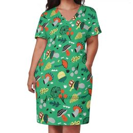 Casual Dresses Abstract Mushroom Loose Pocket Dress Print Short Sleeve V-Neck 5Xl Forest Berry Natural Snail