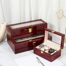 Watch Boxes VANSIHO Classic China Dark Red Wooden With Clock Watches Cases Wood Box For Jewelry 1/2/3/5/6/10 Posistions