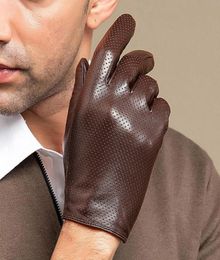 Five Fingers Gloves Men039s Autumn Winter Hollow Out Genuine Leather Male Natural Sheepskin Thin Touchscreen Driving Glove R0351748156