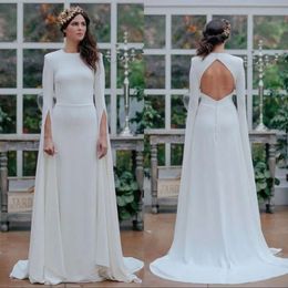 Kleider 2021 Braut Hochzeit Strandkleid Langarm Juwel Hals sexy hohl bedeckte Knöpfe Rücken -Sweep -Zug Chiffon Plus Größe Vestidos de Novia