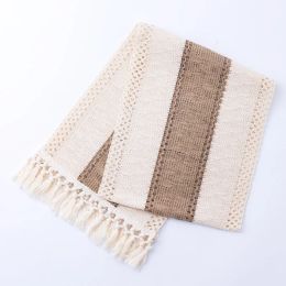 Pads Nordic Woven Hollow Table Runner Handmade Cotton Linen Tablecloth Household Hotel Decorations Table Cover TV Cabinet Table Flag