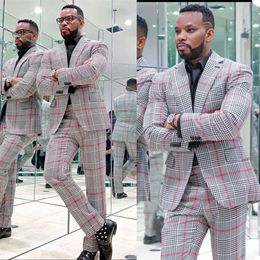 Made Suits 2-Piece Custom Newest Men Houndstooth Wedding Tuxedos Modern Style Casual Lapel Notched Collar Party Business Suit