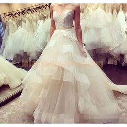 Sweetheart 2020 Tiered Skirt Dresses Neckline Ribbon Organza Custom Made Floor Length A Line Wedding Gown Vestido De Novia