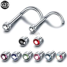 Body Arts New 1PC G23 Titanium Nostril Nariz Piercing With Flat Gem Nose Screw Stud Nariz Nostril Rings Sexy Piercing Jewelry 20g 18g d240503