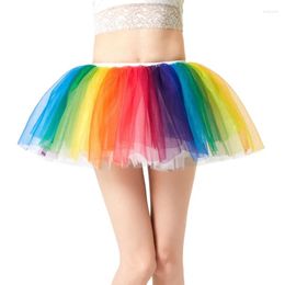 Skirts Women Mini Skirt Rainbow Layered Tulle Mesh Short 80s Dance Costume