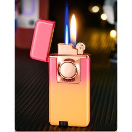 Gradient Colour Double Flame Lighter Butane Lighter Windproof Blue Flame Lighter