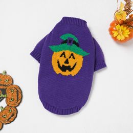 Sweaters Dogs Clothes Knitted Long Sleeve Pets Sweaters Cute Cartoon Pumpkin Halloween Cats Pullover Fashion Solid Warm Winter Autumn