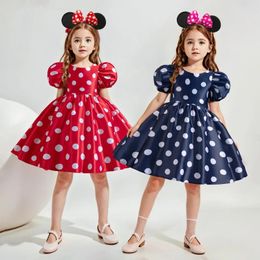 Girl Dresses 2024 Polka Dot Puff Sleeves Dress Birthday Party Clothes Summer Backless Bow Princess Kids Halloween Christmas Costume