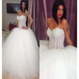 Abiti da sposa Abiti Ball Splendida sposa con perline da sposa scollo a cuore illusione Lunghezza pavimento in tulle su misura per le dimensioni più size de noni