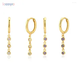 Dangle Earrings Lozoya 925 Sterling Crystal Jewelry Silver Three Zircon Charm Line Drop Earring Rock Punk Fashion Wedding Pendiente