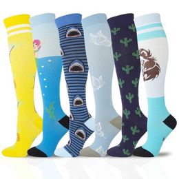 Socks Hosiery New Compression Stockings Unisex Sport Leg Pressure Nylon Running Travel Happy Long Health Compress Women Men Socks Animals Y240504