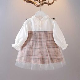 Girl's Dresses Lovely Kid Girl Dress Shirt-Dress Plaid Bow Princess Dress Elegant Costume Wedding Party Baby Outfit Children Girl Clothing A929