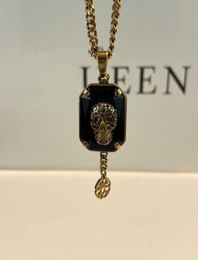 AM new necklace ancient gold face brass black crystal with skull embellished with stylish punk style9157571