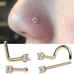 Body Arts 6PCS Surgical Steel Zircon Gem Bone Nose Stud Piercing Earring Anodized Rose gold Colour Nose Ring Prong Nose body Jewellery d240503
