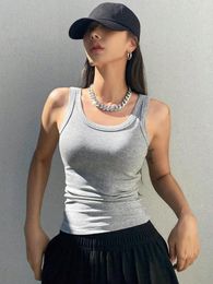 Women's Tanks Summer Women Sporty Solid Tank Top Sleeveless Tight Ribbed Female Grey Knit Vest Straps Simple Casual Fitness Basic Clothing